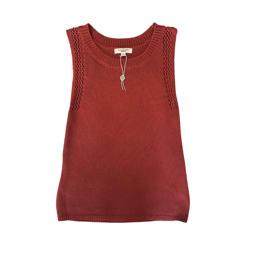 Max Studio Pointelle Stitch Orange Crocheted Tank XS NWT $98